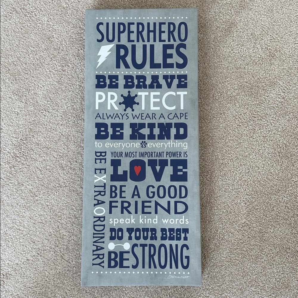 Superhero Rules Wall Decor - Gray and Blue 
24”x10”